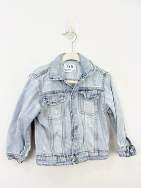Zara Girls Light Wash Denim Jean Distressed Jacket Toddler Size 2-3